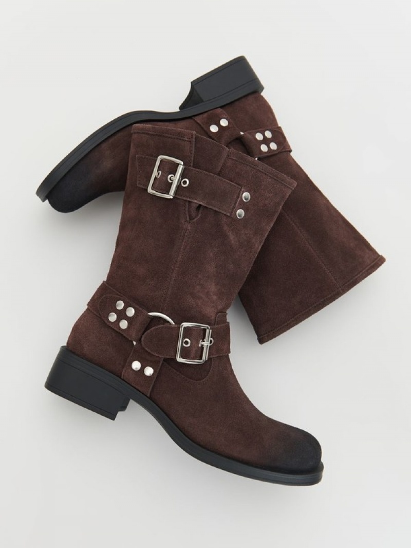 Reserved Suede Enkellaarzen Dames Donkerbruin | MERVL-9672