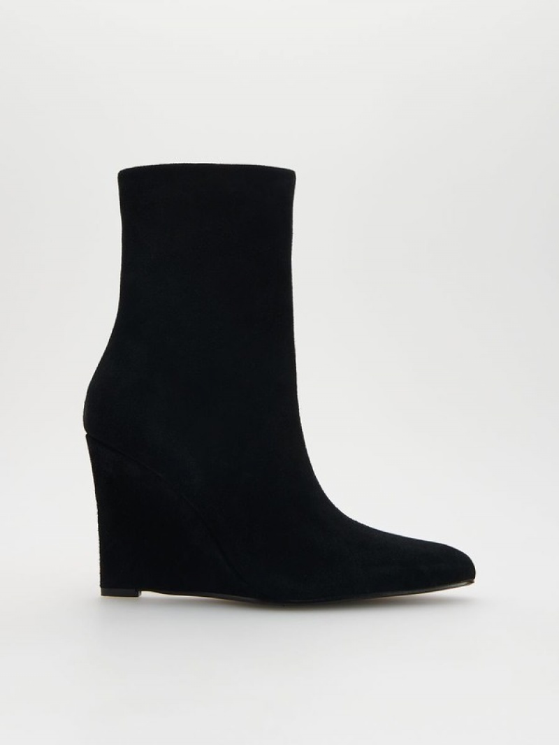 Reserved Suede Enkellaarzen Dames Zwart | IOLBZ-0436