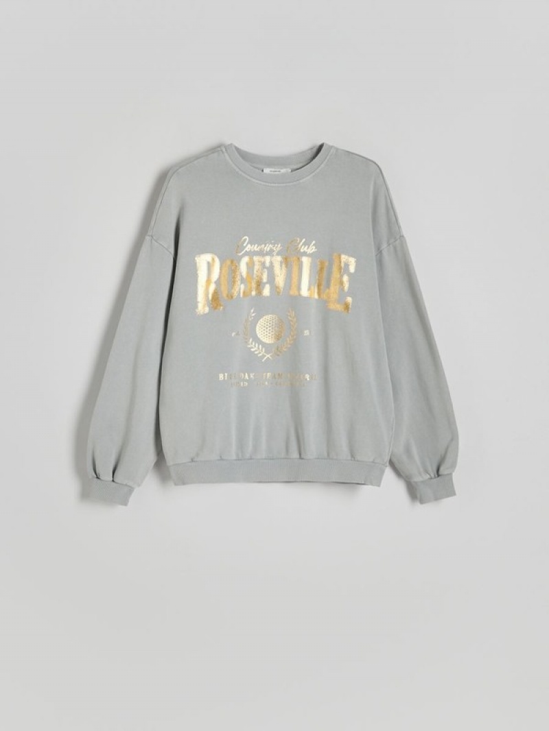 Reserved Sweatmetallic Print Sweatshirts Dames Lichtgrijs | MBXVL-4695