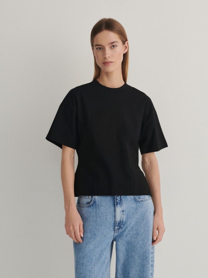 Reserved Taille-fitted T-shirts Dames Zwart | DWVXQ-8172