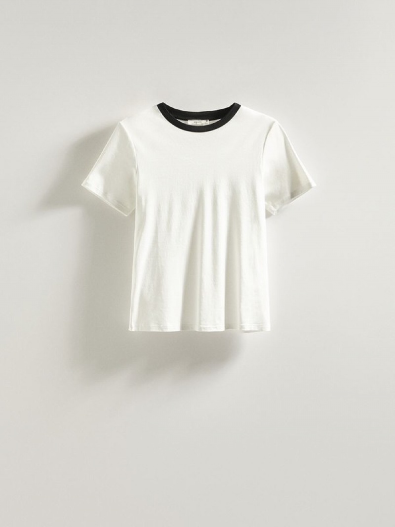 Reserved T-contrasting Trim T-shirts Dames Wit | OJBSN-8352