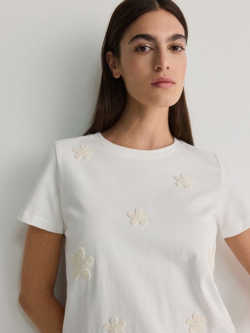 Reserved T-decorative Embroidery Overhemd Dames Wit | UFMXJ-3641