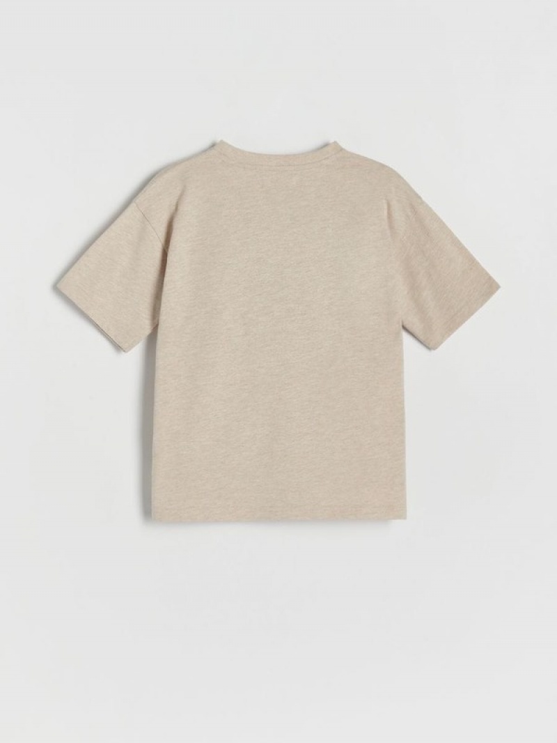 Reserved T-embroidery Detailing T-shirts Jongens Beige | BSQLF-7481