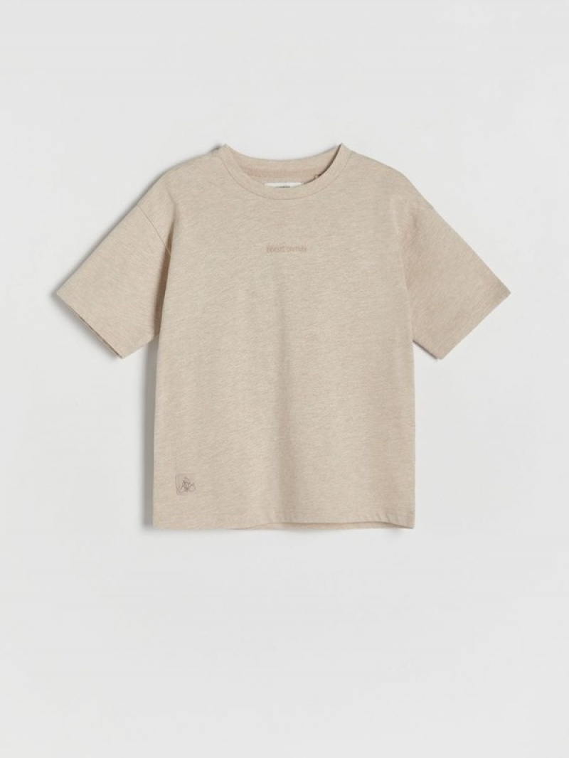 Reserved T-embroidery Detailing T-shirts Jongens Beige | BSQLF-7481