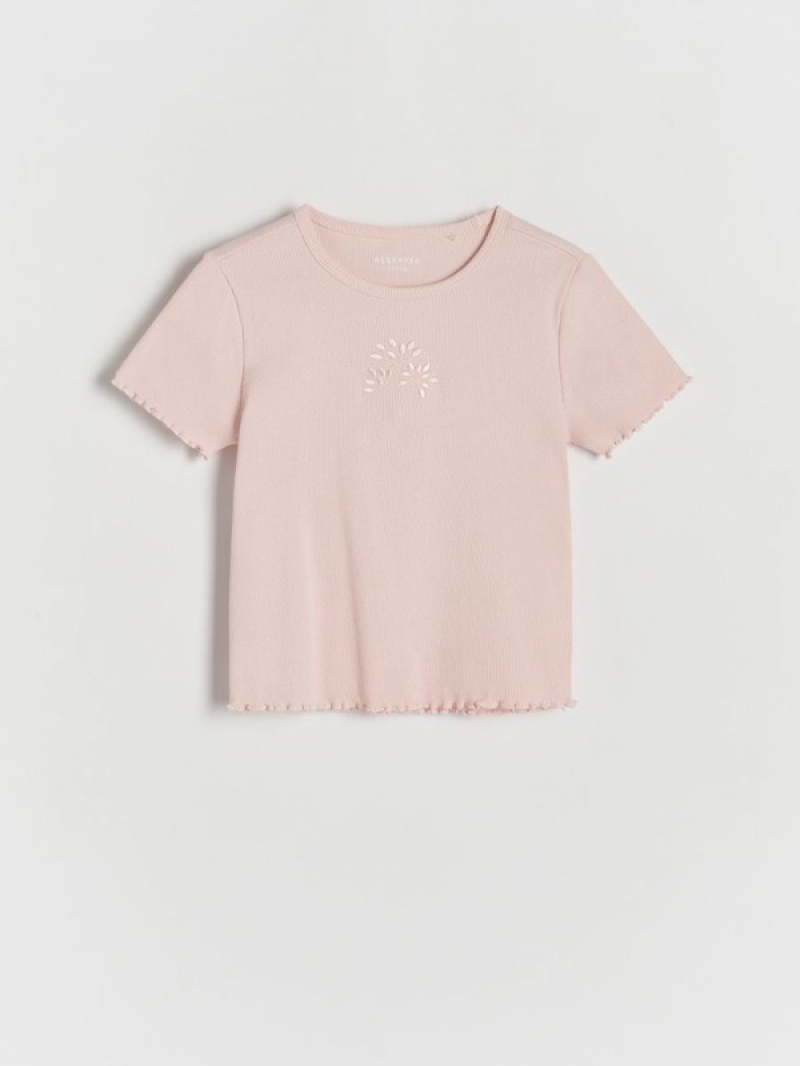 Reserved T-embroidery Detailing T-shirts Meisjes Roze | BNQHJ-4159