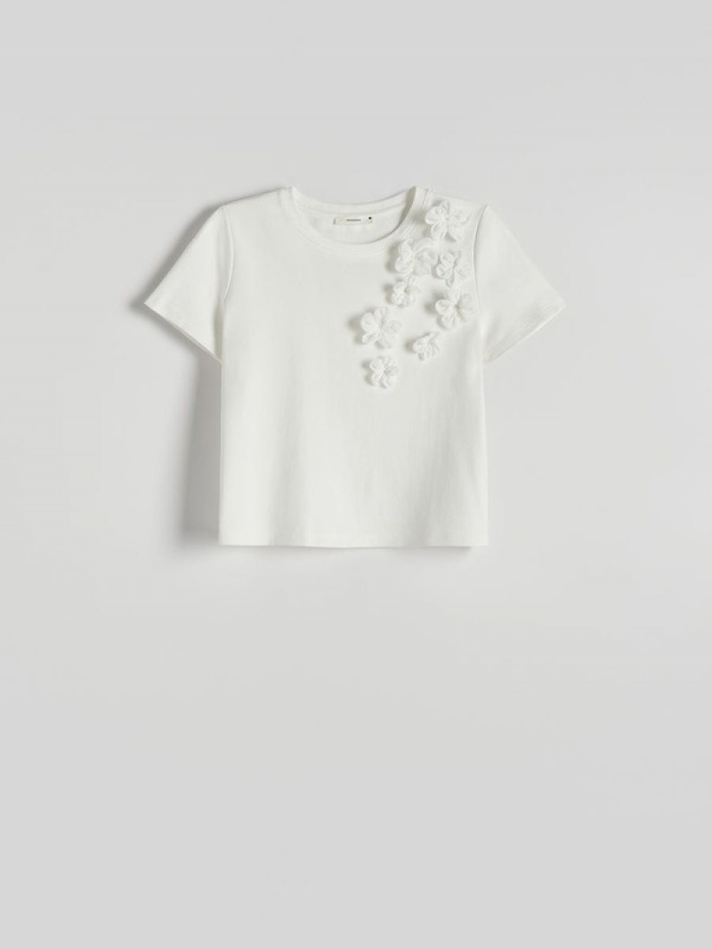 Reserved T-flower Appliqué Overhemd Dames Room | DFHOX-1395