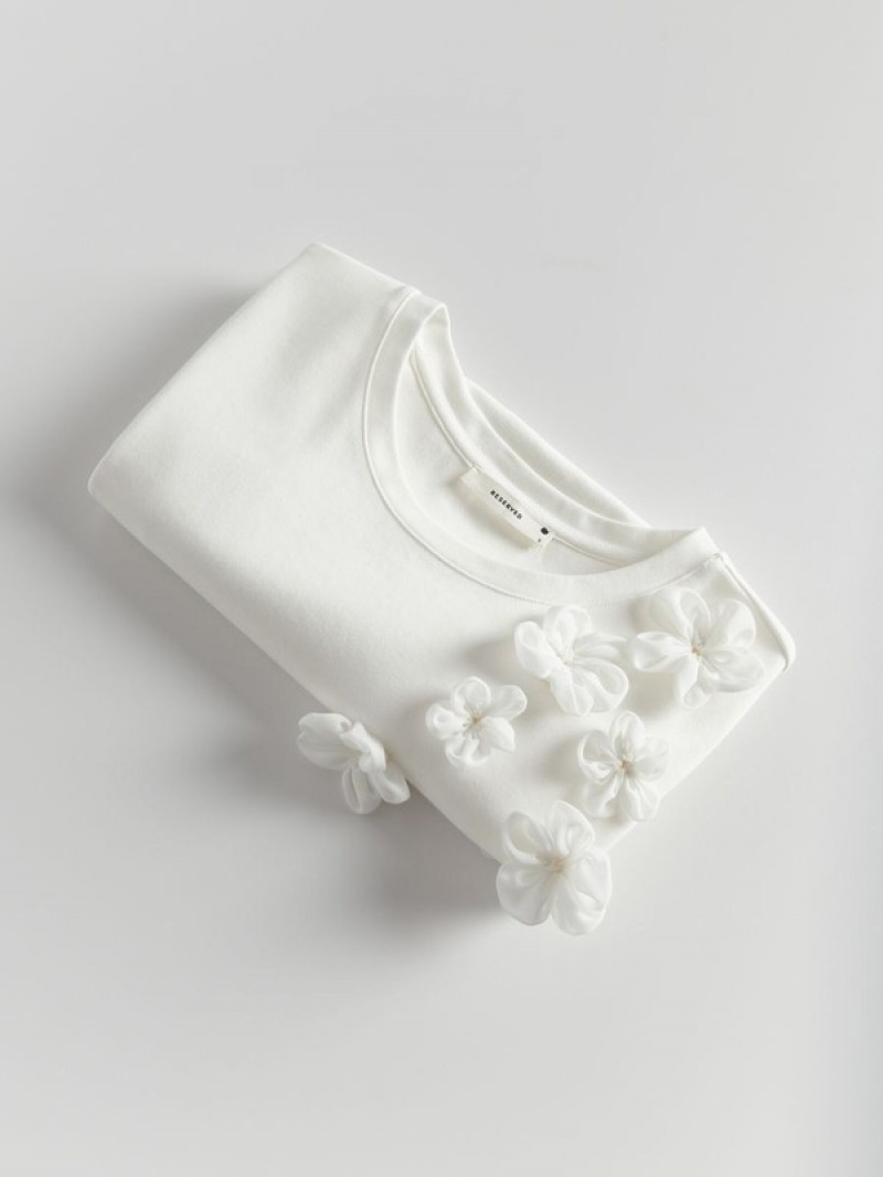 Reserved T-flower Appliqué Overhemd Dames Room | DFHOX-1395