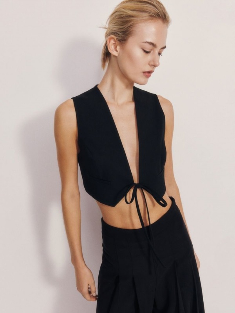 Reserved Tie Detail Vest Dames Zwart | XMQIZ-4836