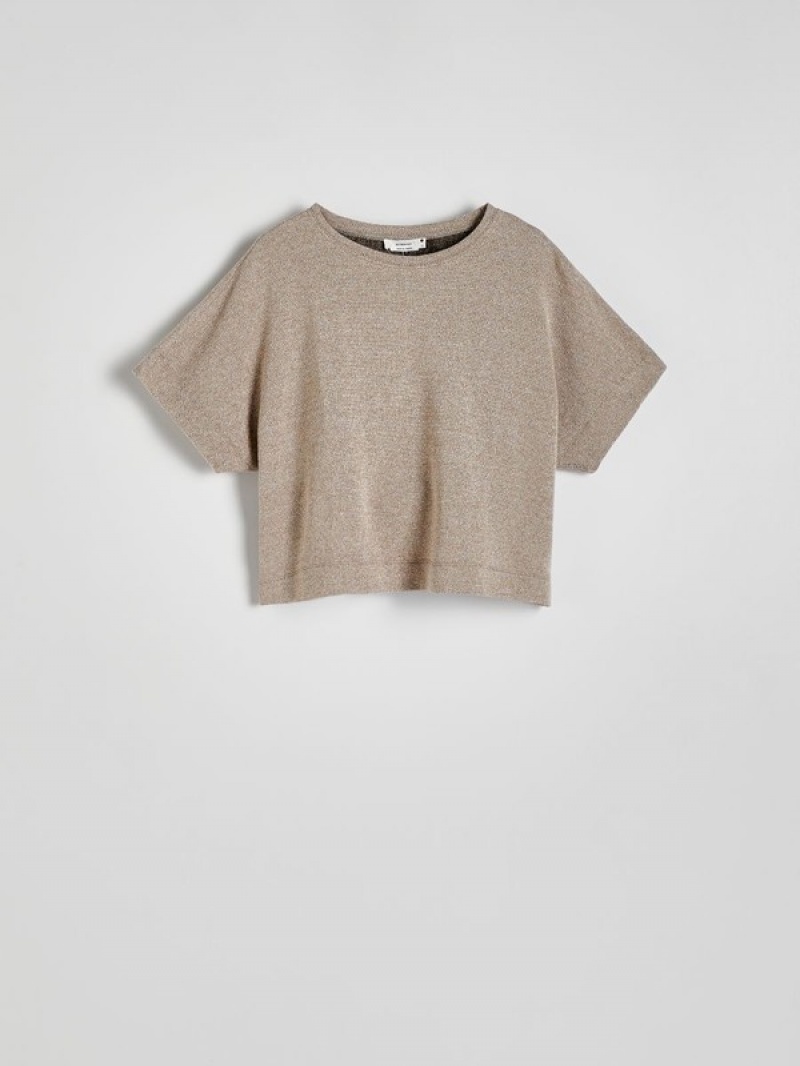 Reserved T-metallised Yarn Blend T-shirts Dames Koffie | LRMVW-8927