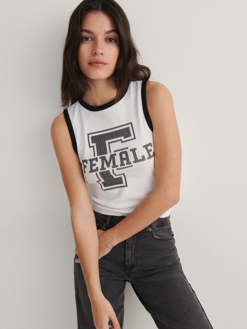 Reserved Topraised Print T-shirts Dames Wit | NPTVR-1386