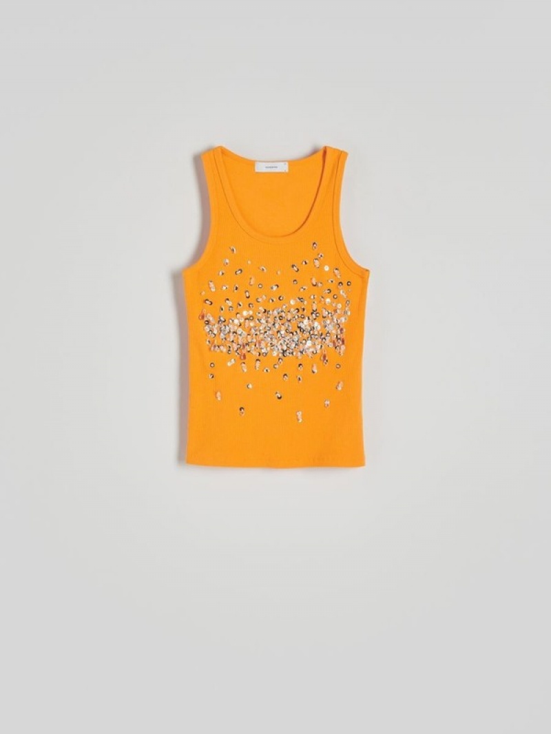 Reserved Topshiny Appliqués T-shirts Dames Oranje | NWAIH-1794