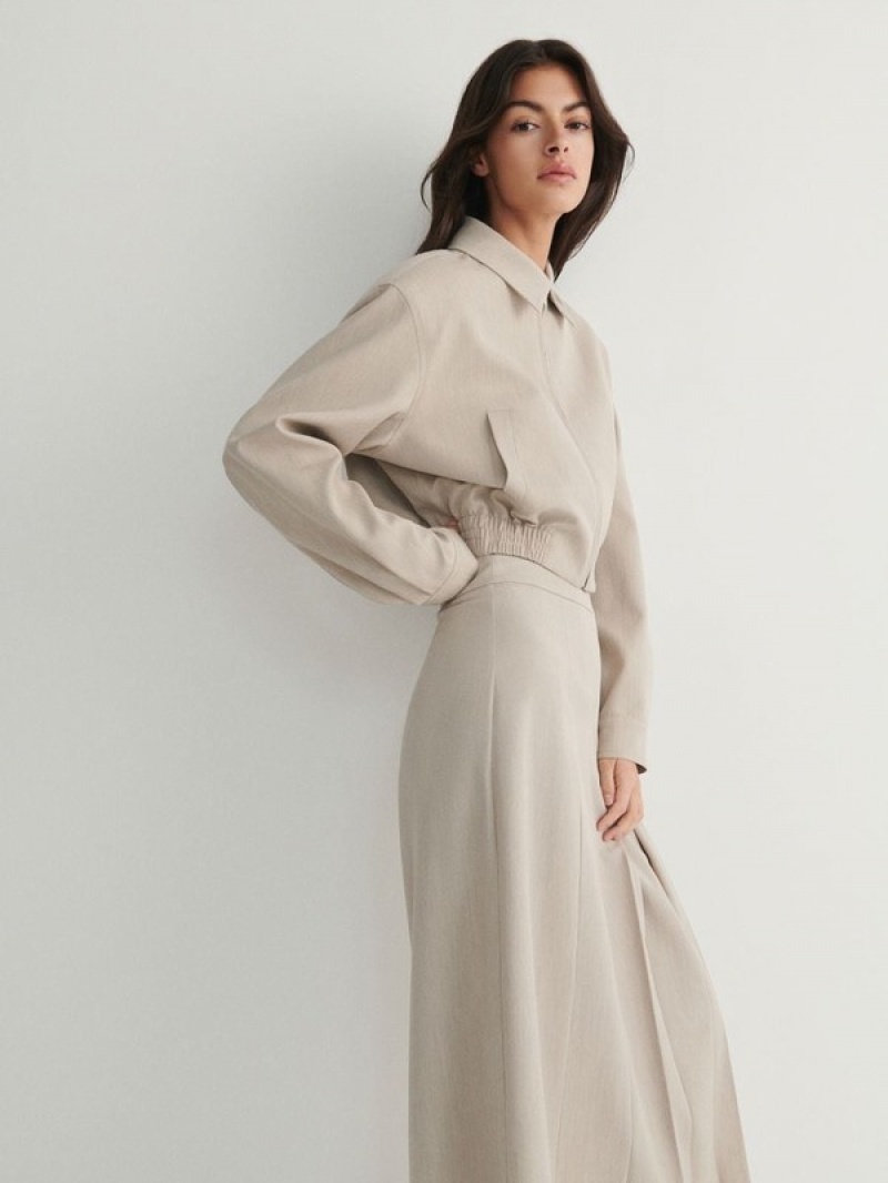 Reserved Two Pleats Rokken Dames Beige | QOKIL-0568