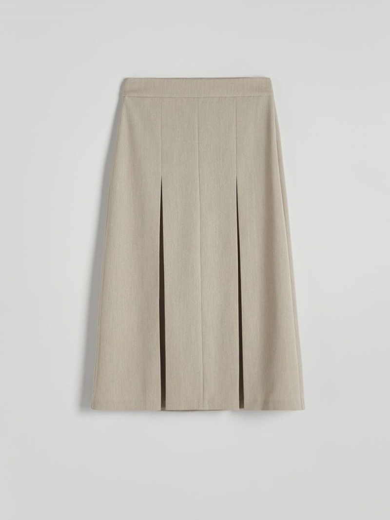 Reserved Two Pleats Rokken Dames Beige | QOKIL-0568