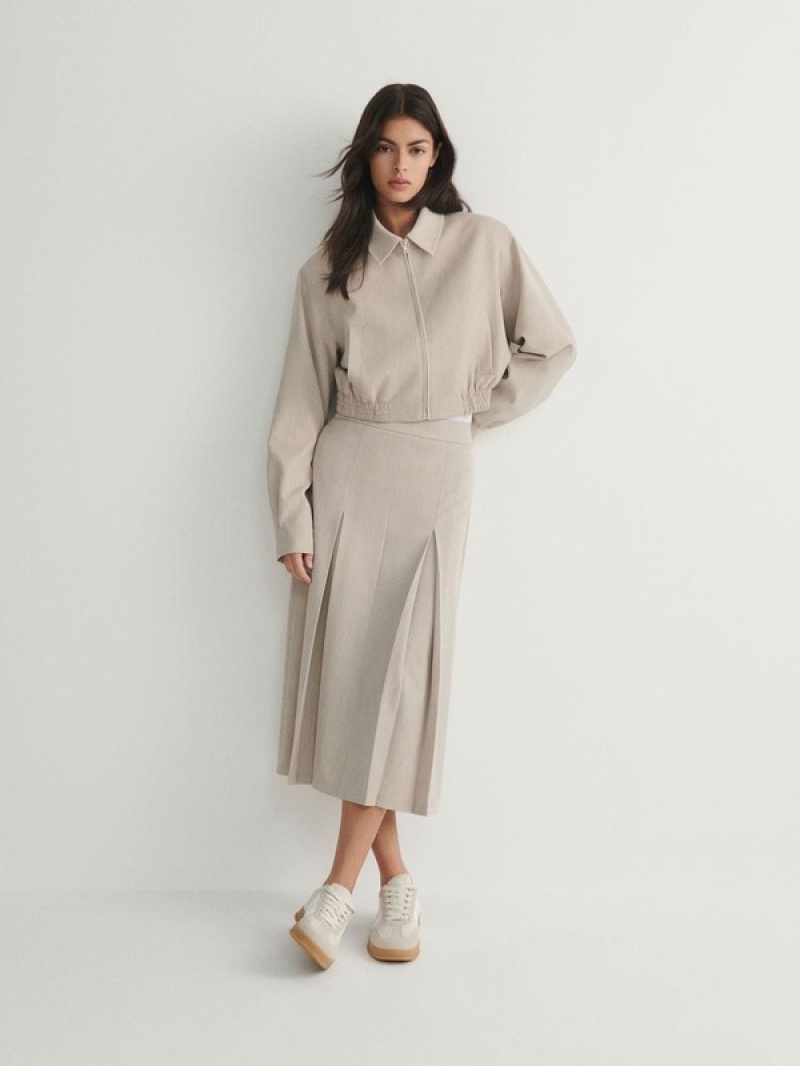 Reserved Two Pleats Rokken Dames Beige | QOKIL-0568