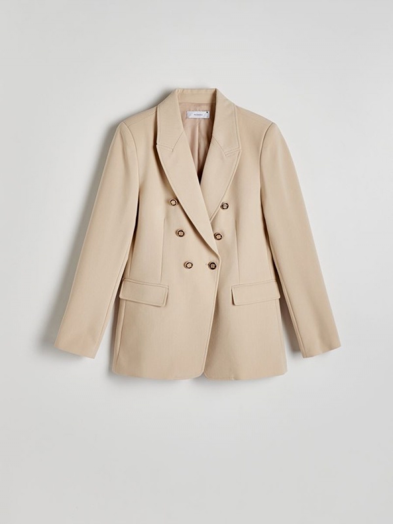 Reserved Viscose Blend Double-breasted Blazer Dames Beige | QCSJO-0543